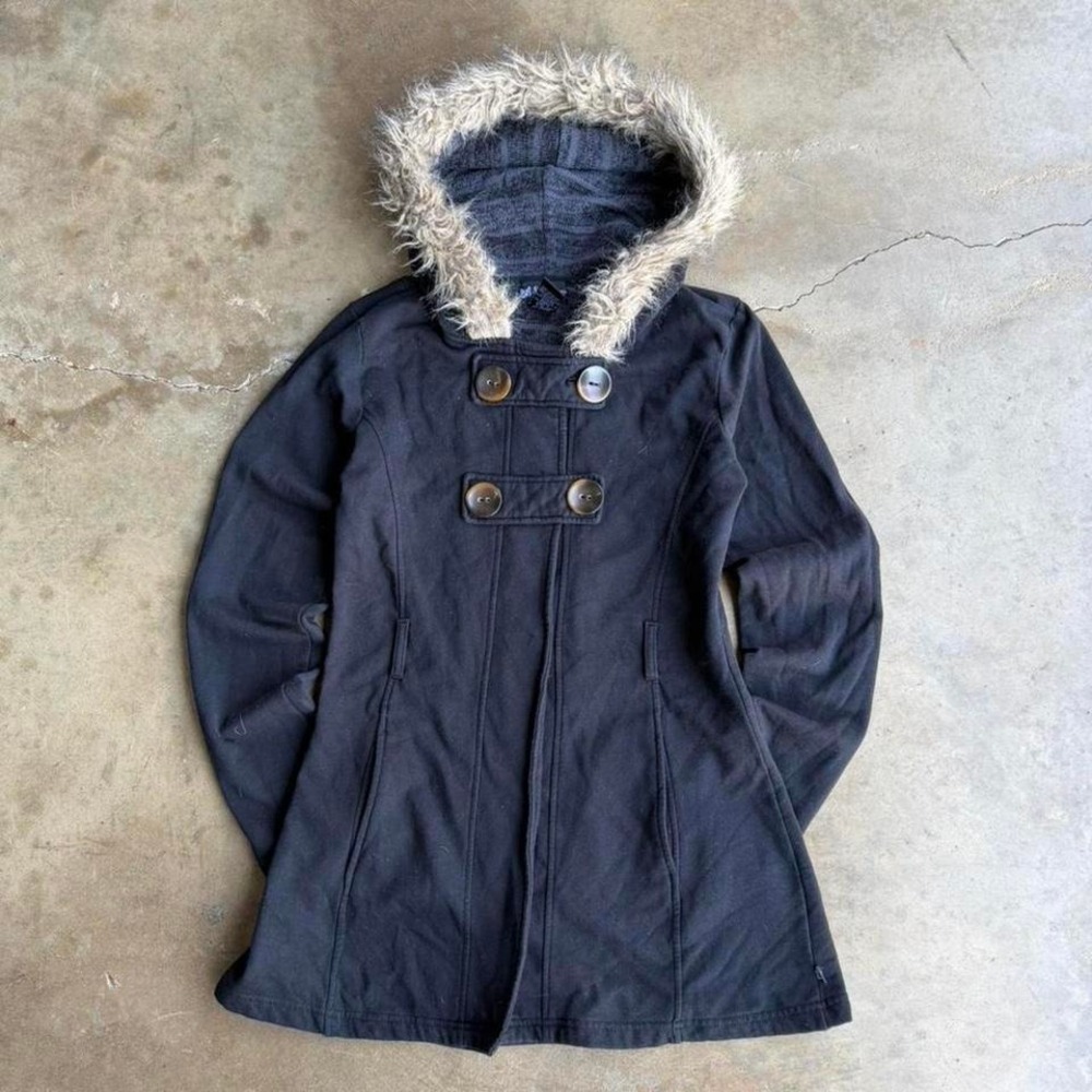 Vintage y2k cute Self Esteem black fur hood jacket pea coat Size S